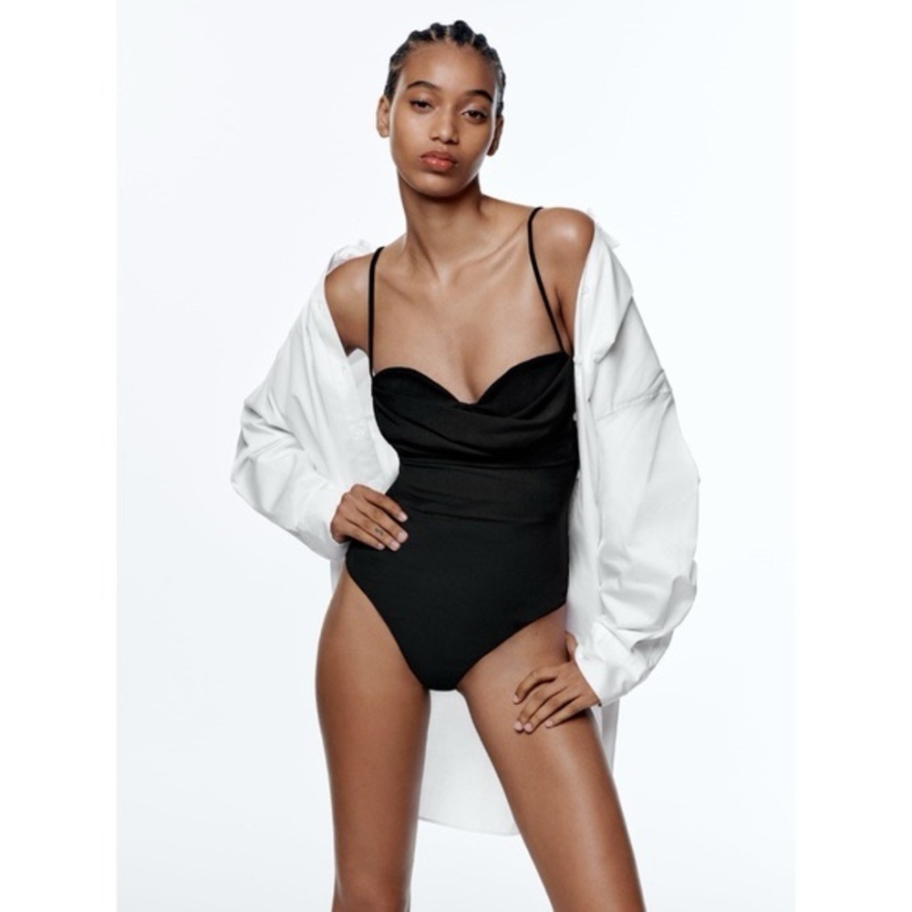 ZARA DRAPED BLACK BODY SUIT